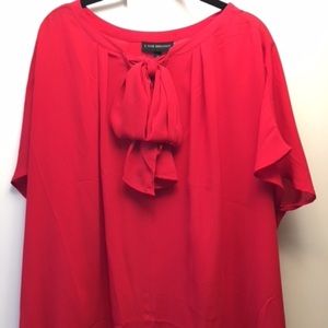 Lane Bryant Red Bow Tie Front Blouse